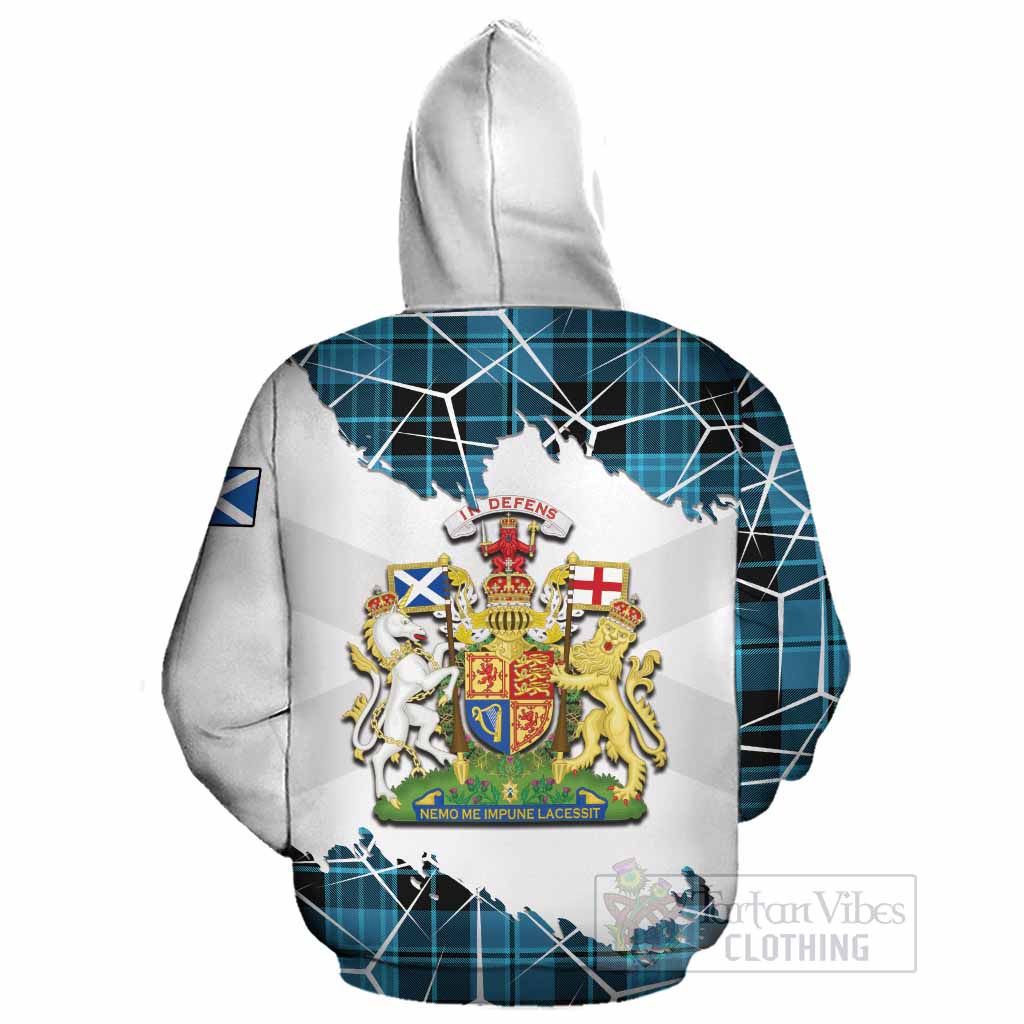 Clergy Tartan Cotton Hoodie with Family Crest and Lion Rampant Grunge Style