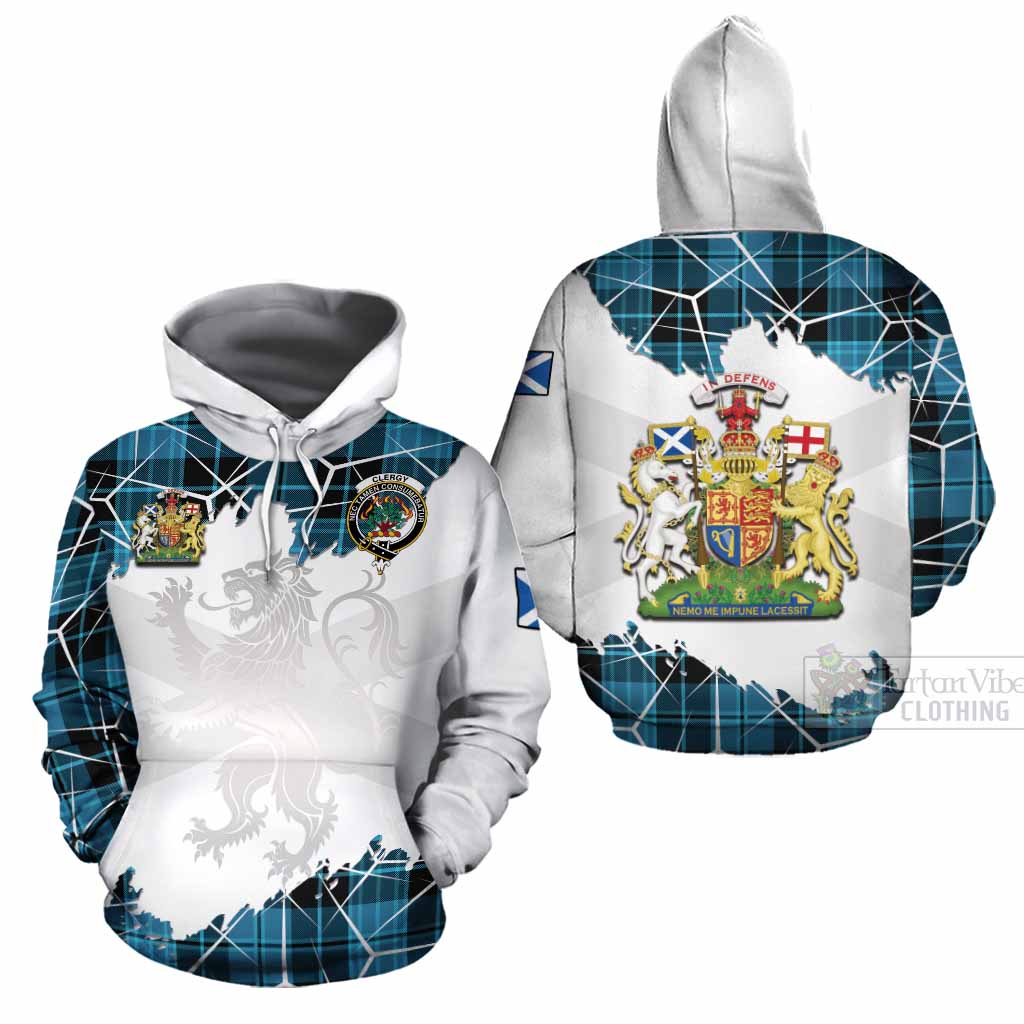 Clergy Tartan Cotton Hoodie with Family Crest and Lion Rampant Grunge Style