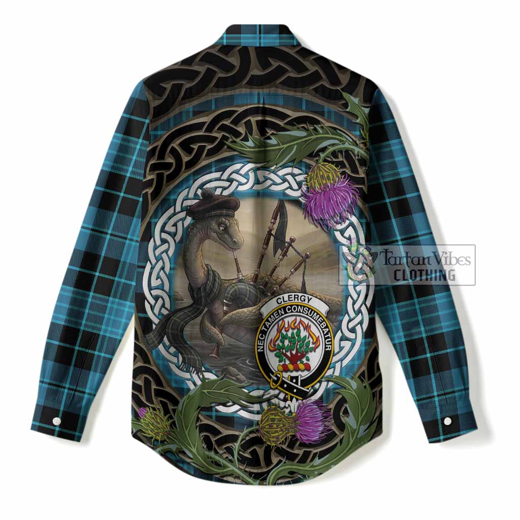 Clergy Tartan Crest Bagpipe Nessie Women Casual Shirt Scottish Loch Ness Monster Celtic Thistle