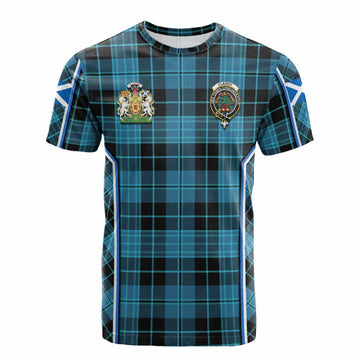 Clergy Tartan Crest Cotton T-shirt Scotland Coat of Arm Flag Style