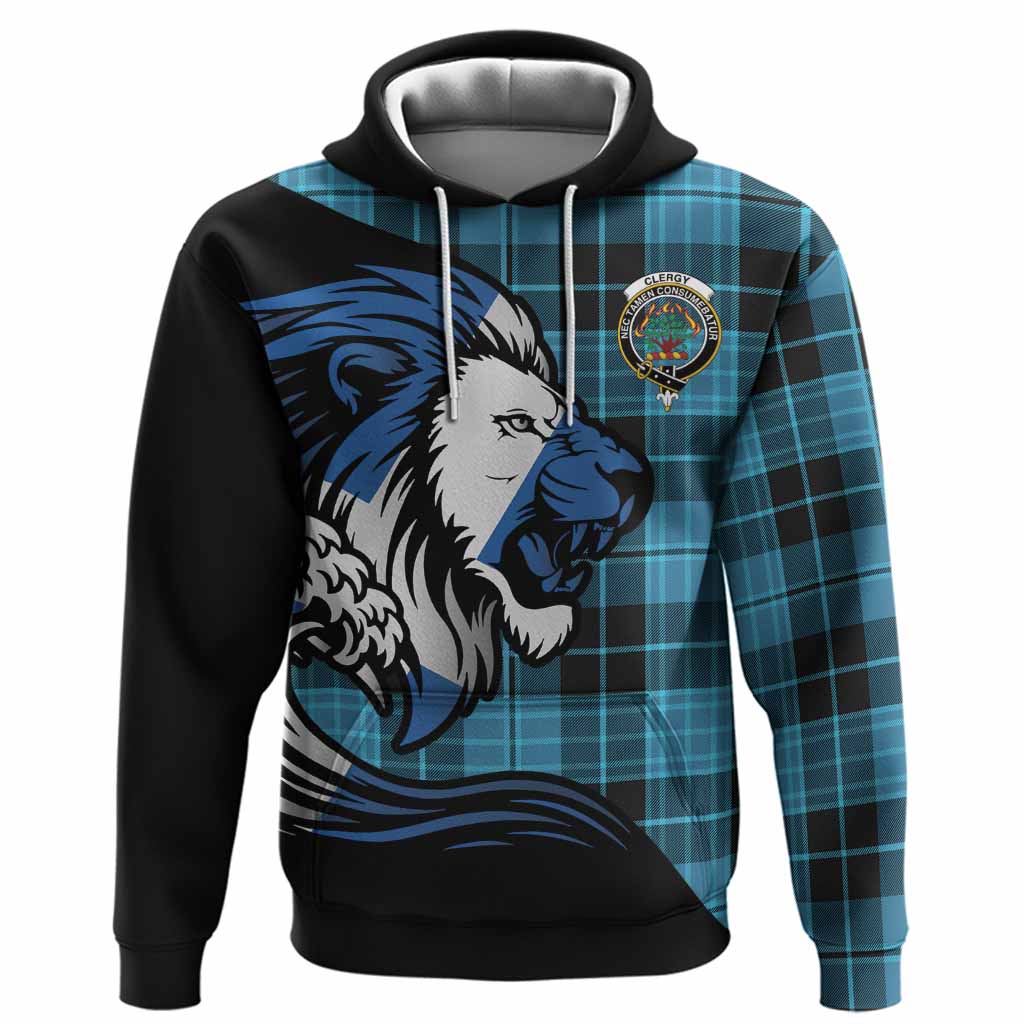 Clergy Tartan Crest Hoodie Scottish Golden Lions Wave Flow
