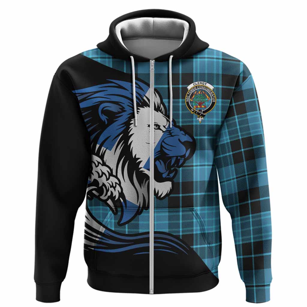 Clergy Tartan Crest Hoodie Scottish Golden Lions Wave Flow