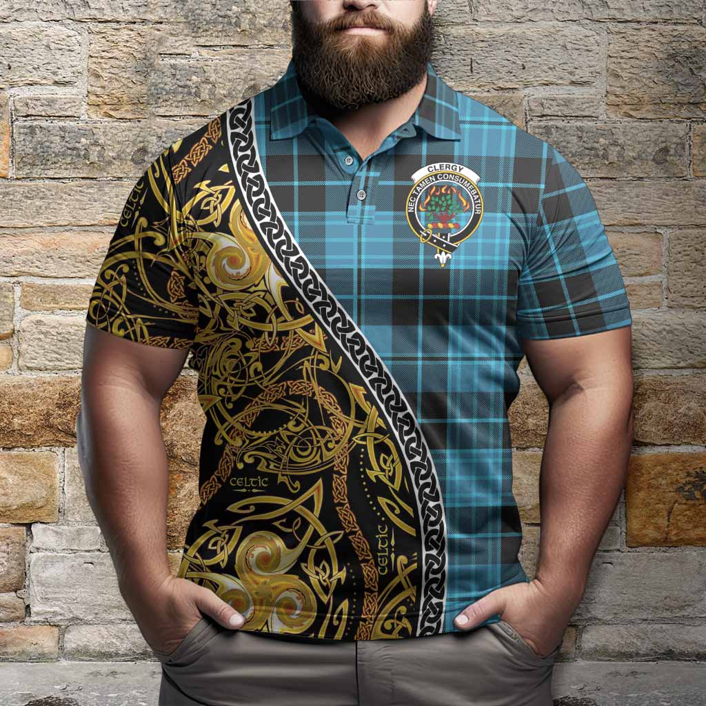 Clergy Tartan Crest Polo Shirt Celtic Knot and Triple Trickle Spiral Symbols