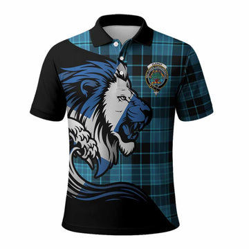 Clergy Tartan Crest Polo Shirt Scottish Golden Lions Wave Flow