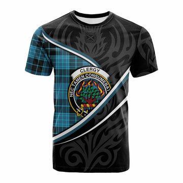 Clergy Tartan Family Crest Cotton T-shirt Celtic Scottish Thistle Floral
