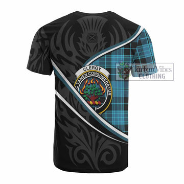 Clergy Tartan Family Crest Cotton T-shirt Celtic Scottish Thistle Floral