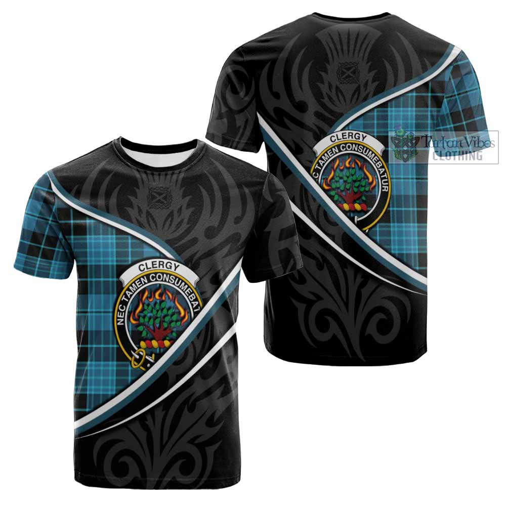 Clergy Tartan Family Crest Cotton T-shirt Celtic Scottish Thistle Floral - Tartan Vibes Clothing