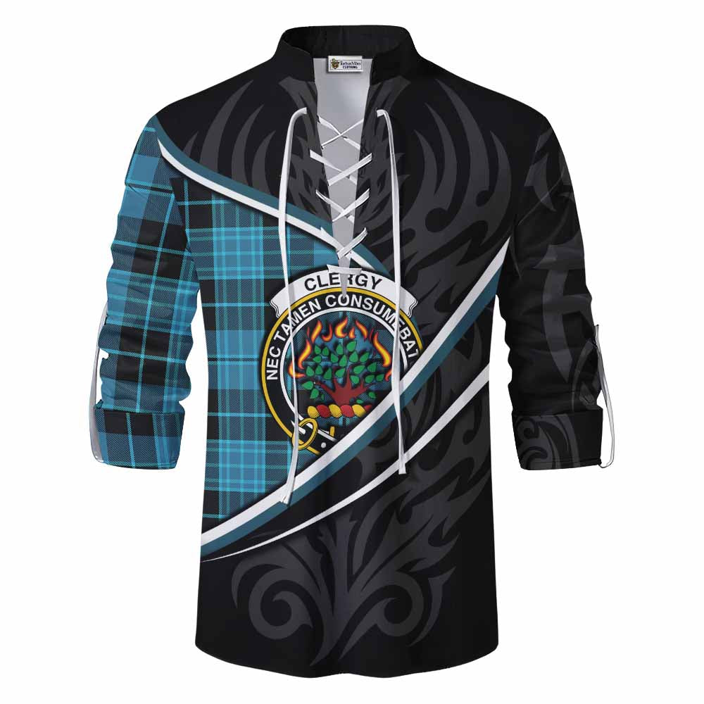 Clergy Tartan Family Crest Ghillie Kilt Shirt Celtic Scottish Thistle Floral - Tartan Vibes Clothing