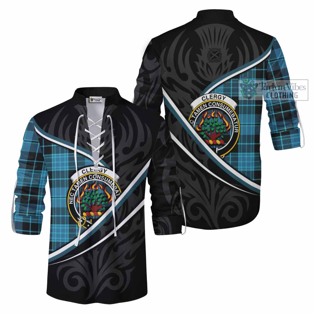 Clergy Tartan Family Crest Ghillie Kilt Shirt Celtic Scottish Thistle Floral - Tartan Vibes Clothing