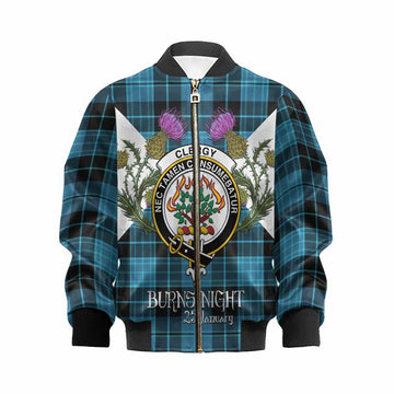 Clergy Tartan Family Crest Kid Bomber Jacket Scottish Burns Night Thistle Floral
