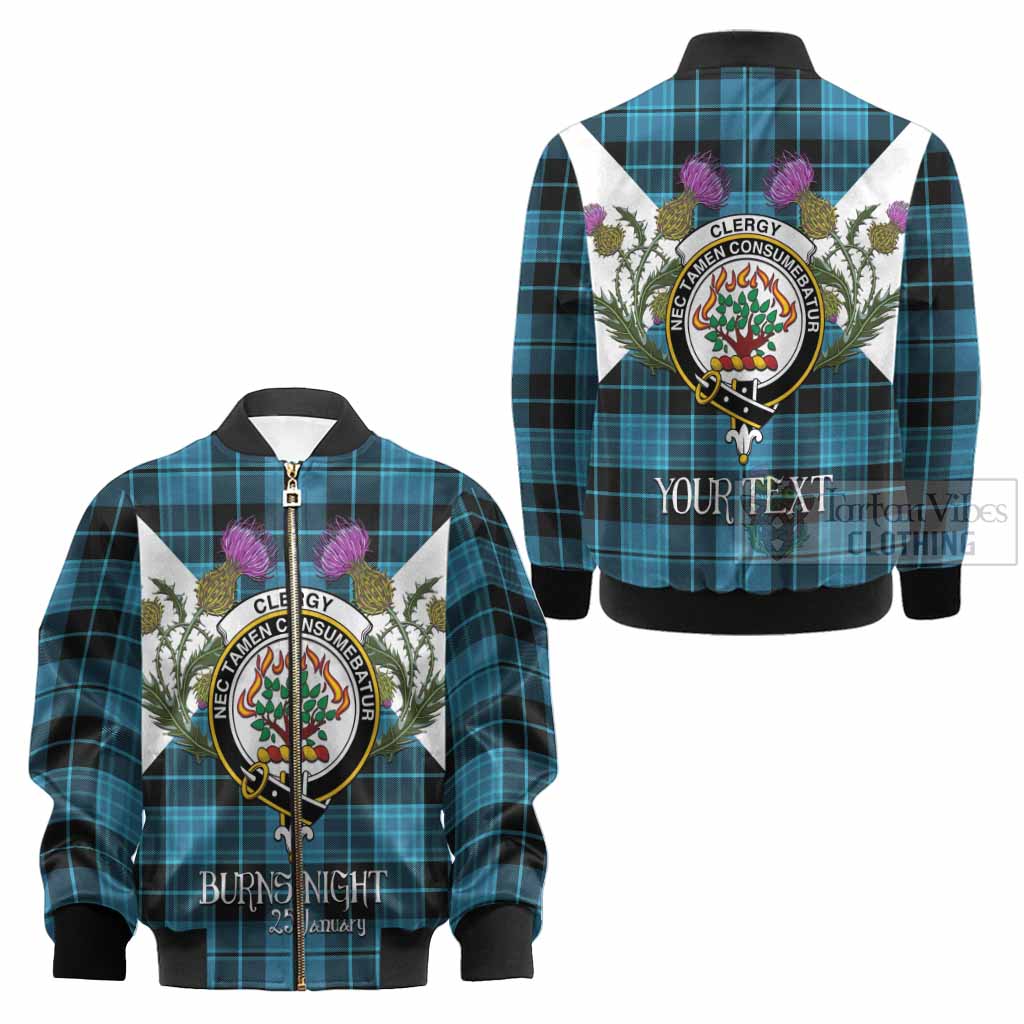 Clergy Tartan Family Crest Kid Bomber Jacket Scottish Burns Night Thistle Floral