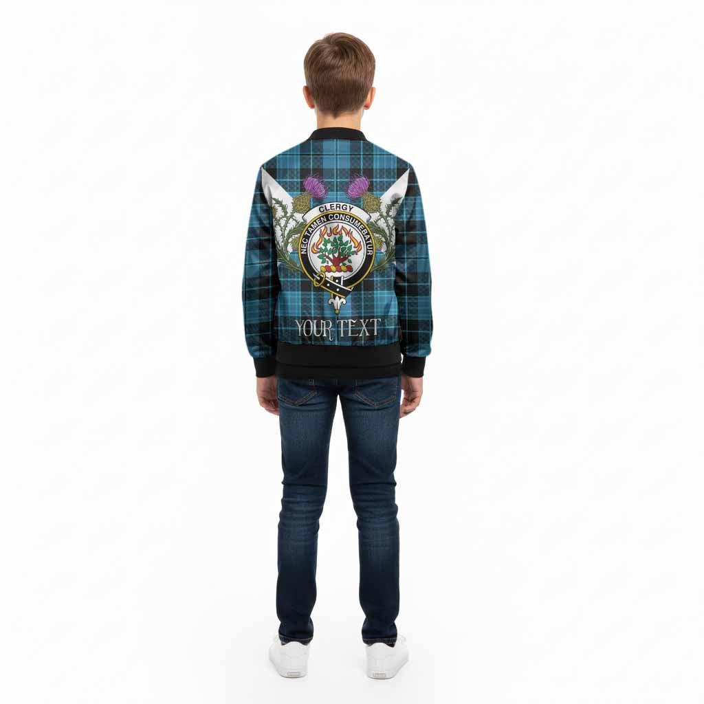 Clergy Tartan Family Crest Kid Bomber Jacket Scottish Burns Night Thistle Floral