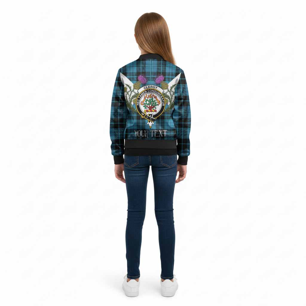 Clergy Tartan Family Crest Kid Bomber Jacket Scottish Burns Night Thistle Floral
