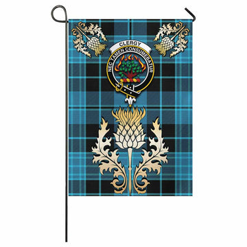 Clergy Tartan Garden Flag with Golden Regal Scottish Thistle Emblem