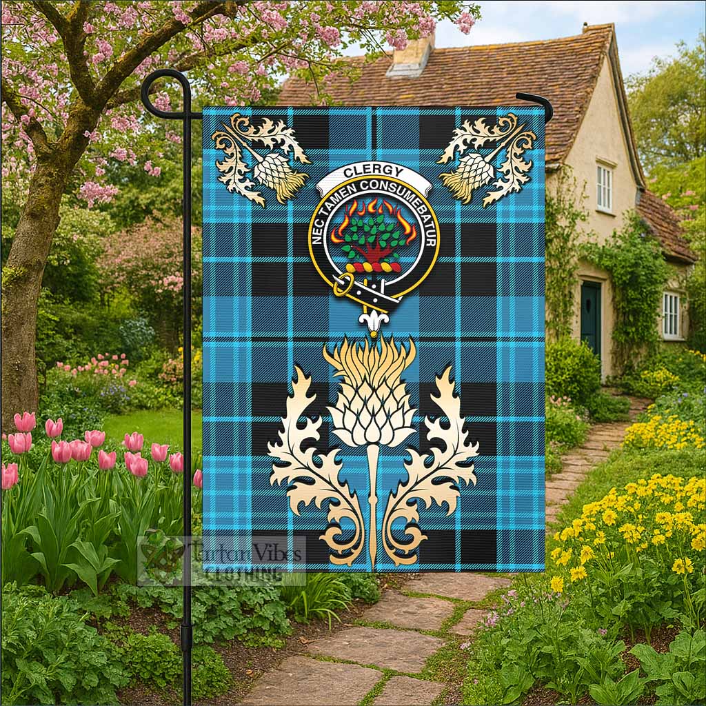 Clergy Tartan Garden Flag with Golden Regal Scottish Thistle Emblem - Tartan Vibes Clothing