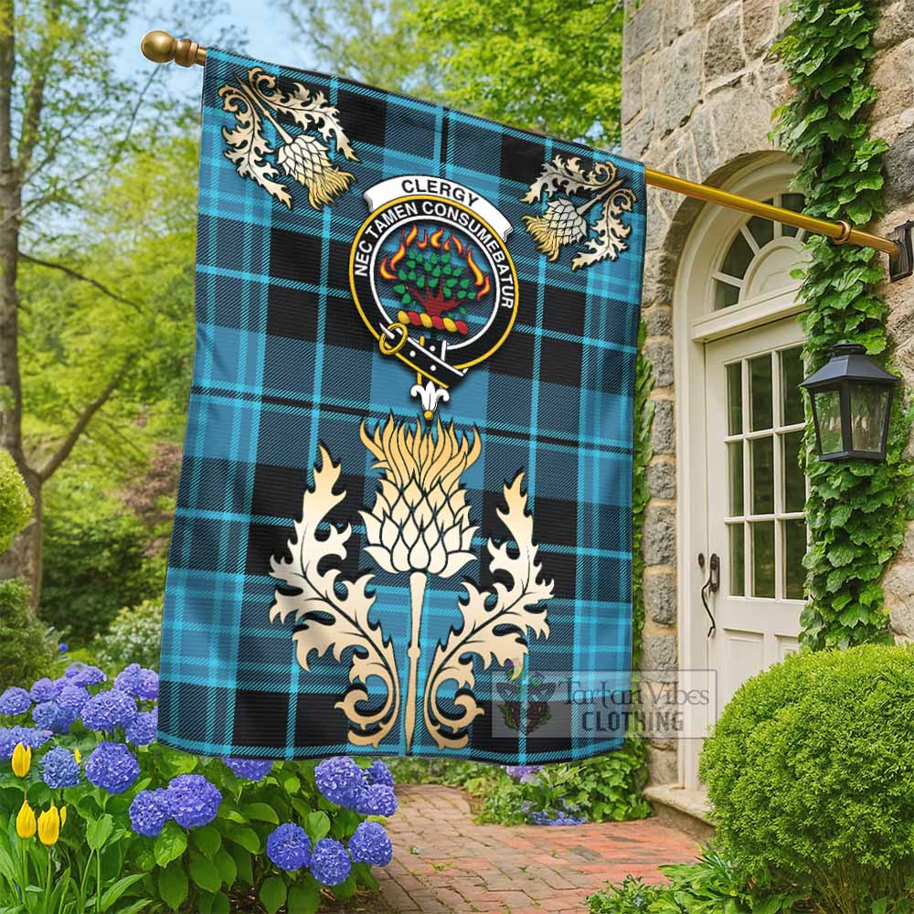 Clergy Tartan Garden Flag with Golden Regal Scottish Thistle Emblem - Tartan Vibes Clothing