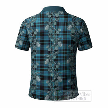 Clergy Tartan Polo Shirt Seamless Scottish Thistle Flowers