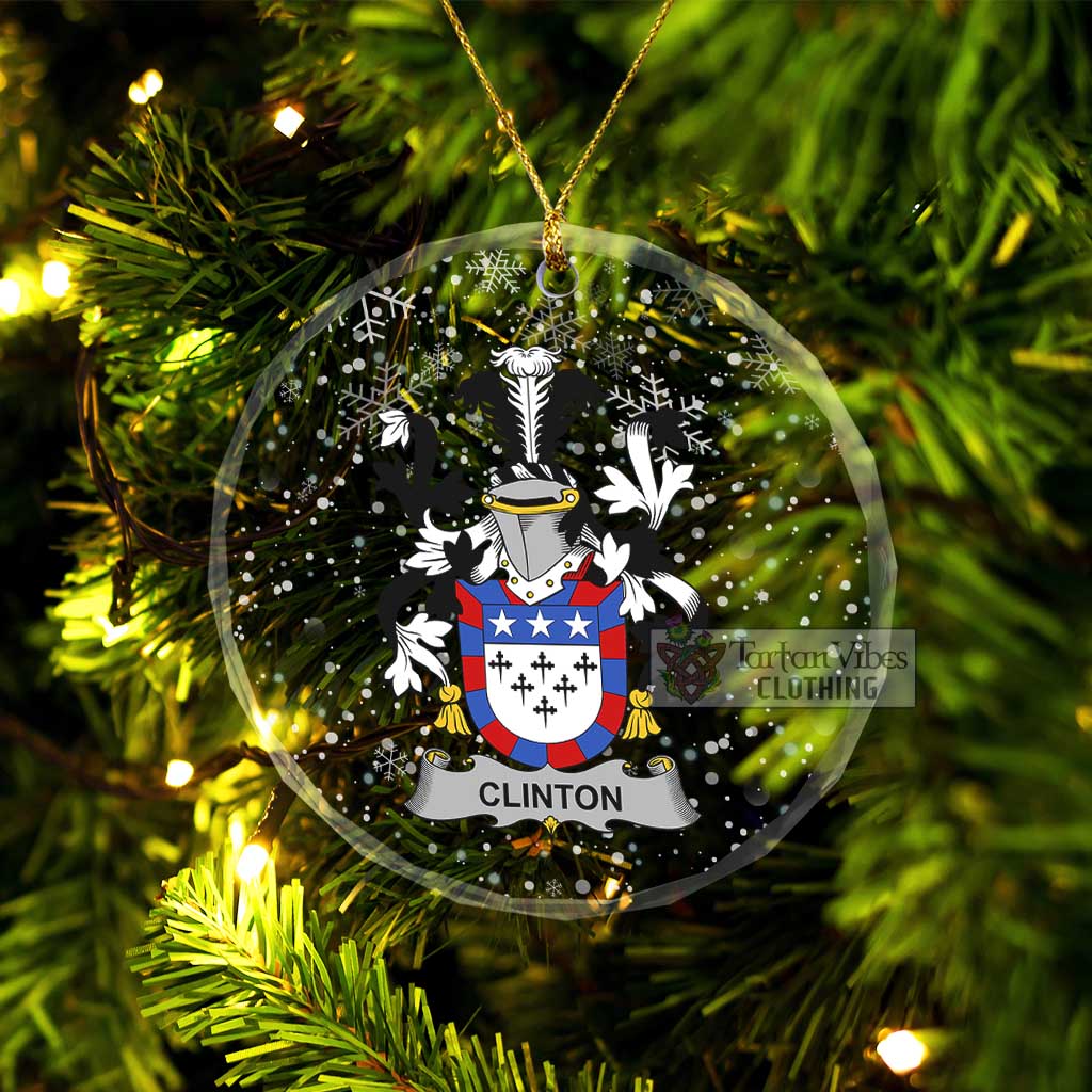 Clinton Irish Clan Christmas Glass Ornament with Coat of Arms Transparent Glass Circle - 2D-tartanvibesclothing