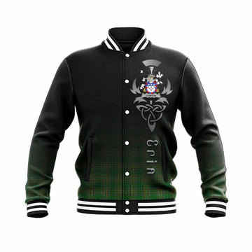 Tartan Vibes Clothing Clinton Irish Clan Baseball Jacket with Coat of Arms Erin Go Bragh Celtic Inspired
