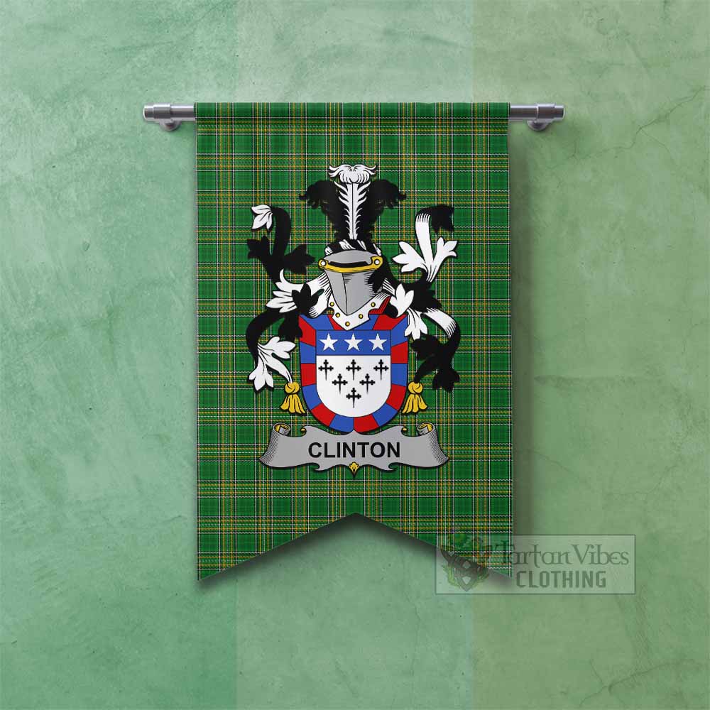 Clinton Irish Clan Tartan Gonfalon, Tartan Banner with Coat of Arms Fishtail - Tartan Vibes Clothing