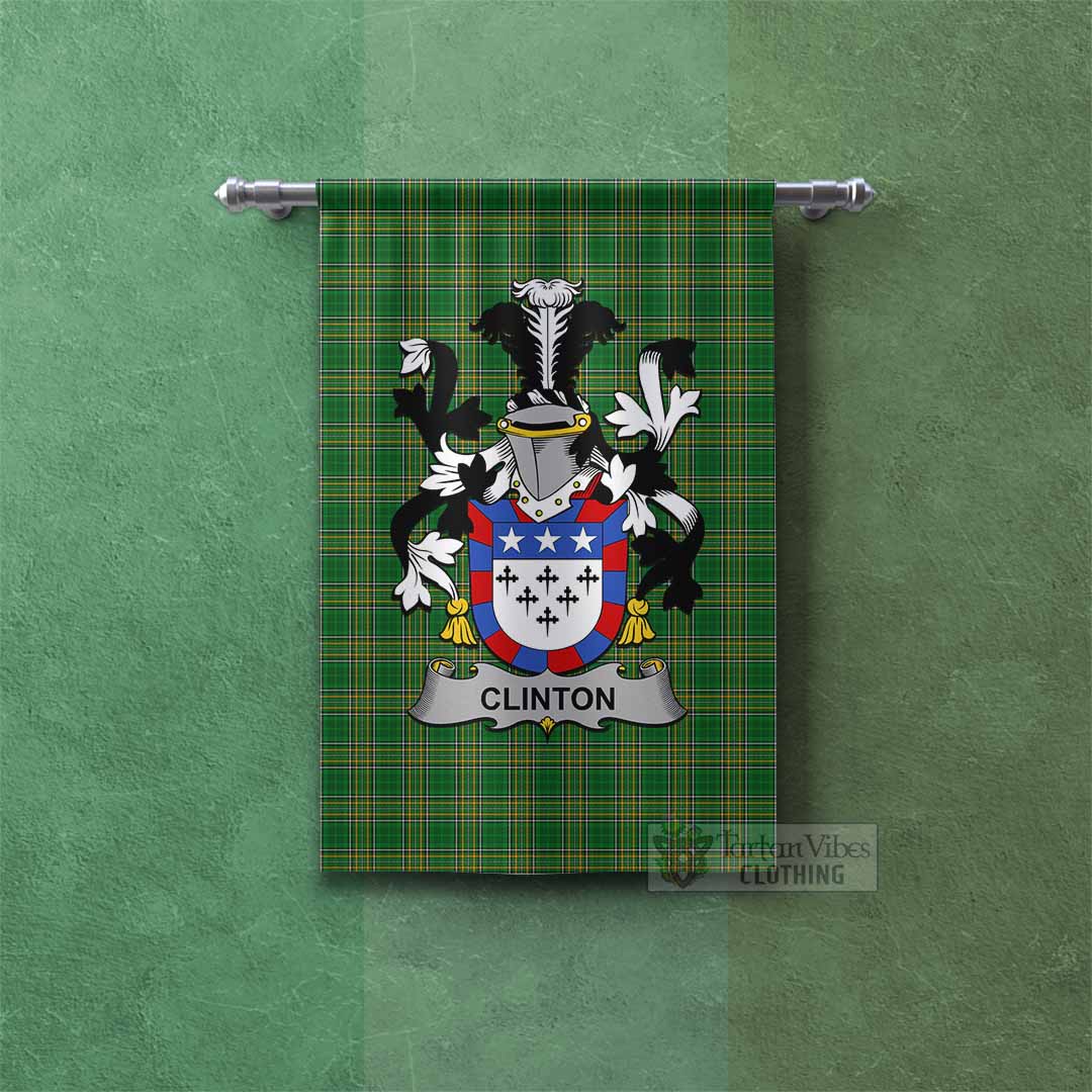 Clinton Irish Clan Tartan Gonfalon, Tartan Banner with Coat of Arms Rectangle - Tartan Vibes Clothing