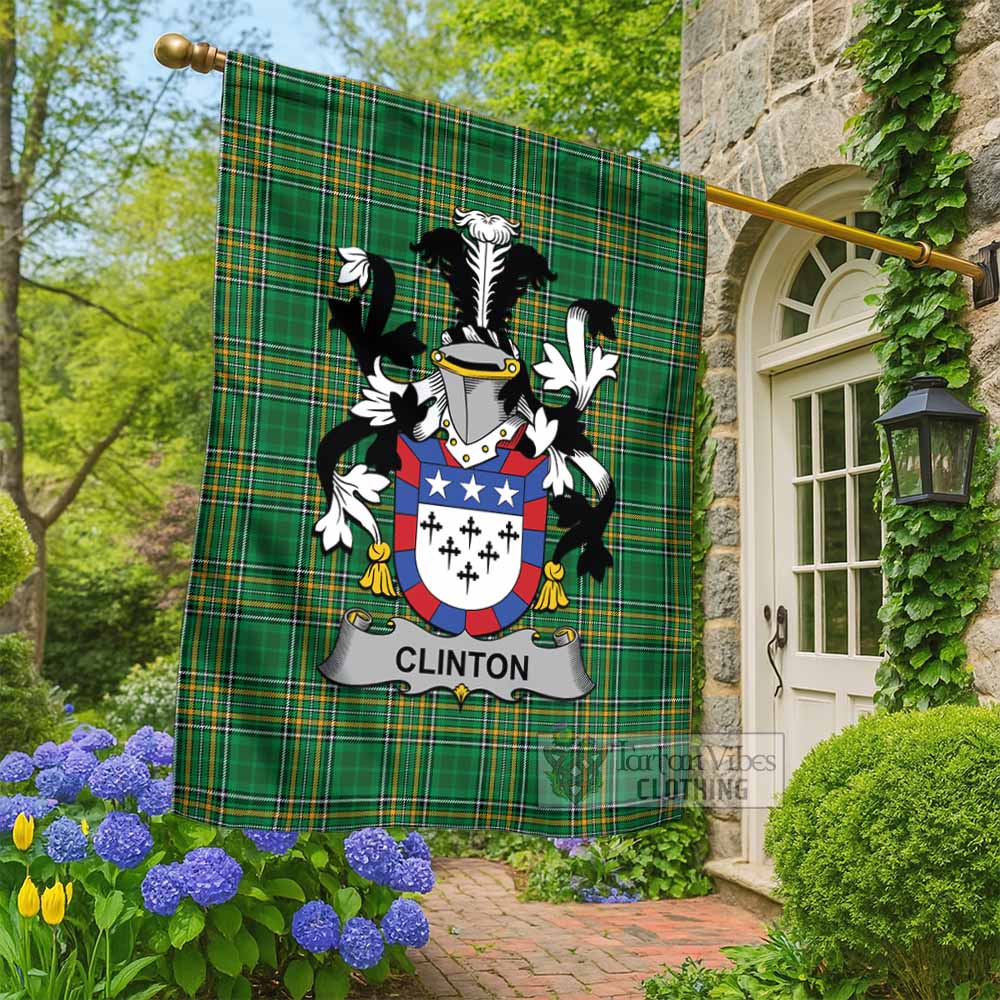 Clinton Irish Clan Tartan Flag with Coat of Arms