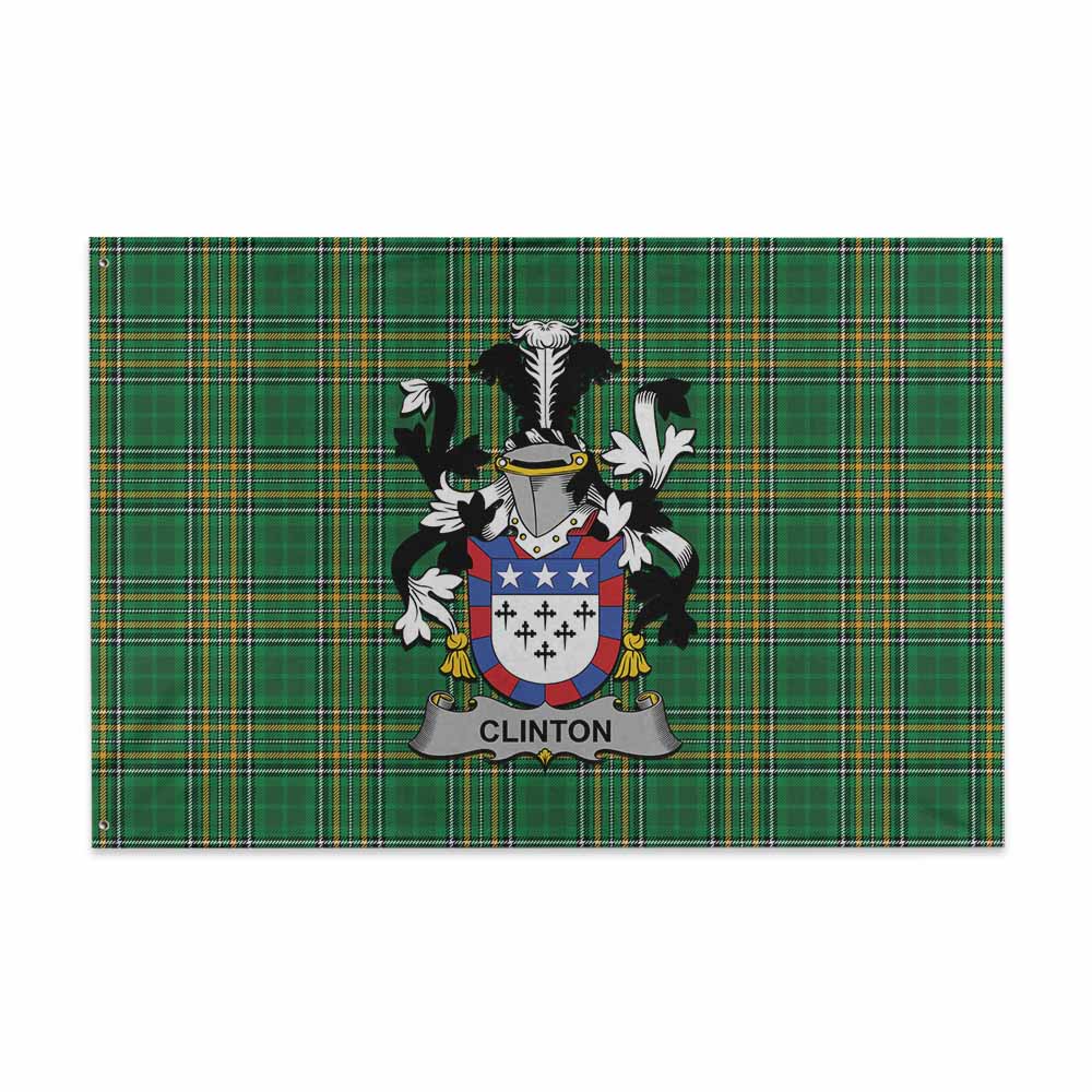 Tartan Vibes Clothing Clinton Irish Clan Tartan House Flag with Coat of Arms