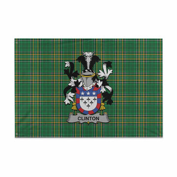 Tartan Vibes Clothing Clinton Irish Clan Tartan House Flag with Coat of Arms