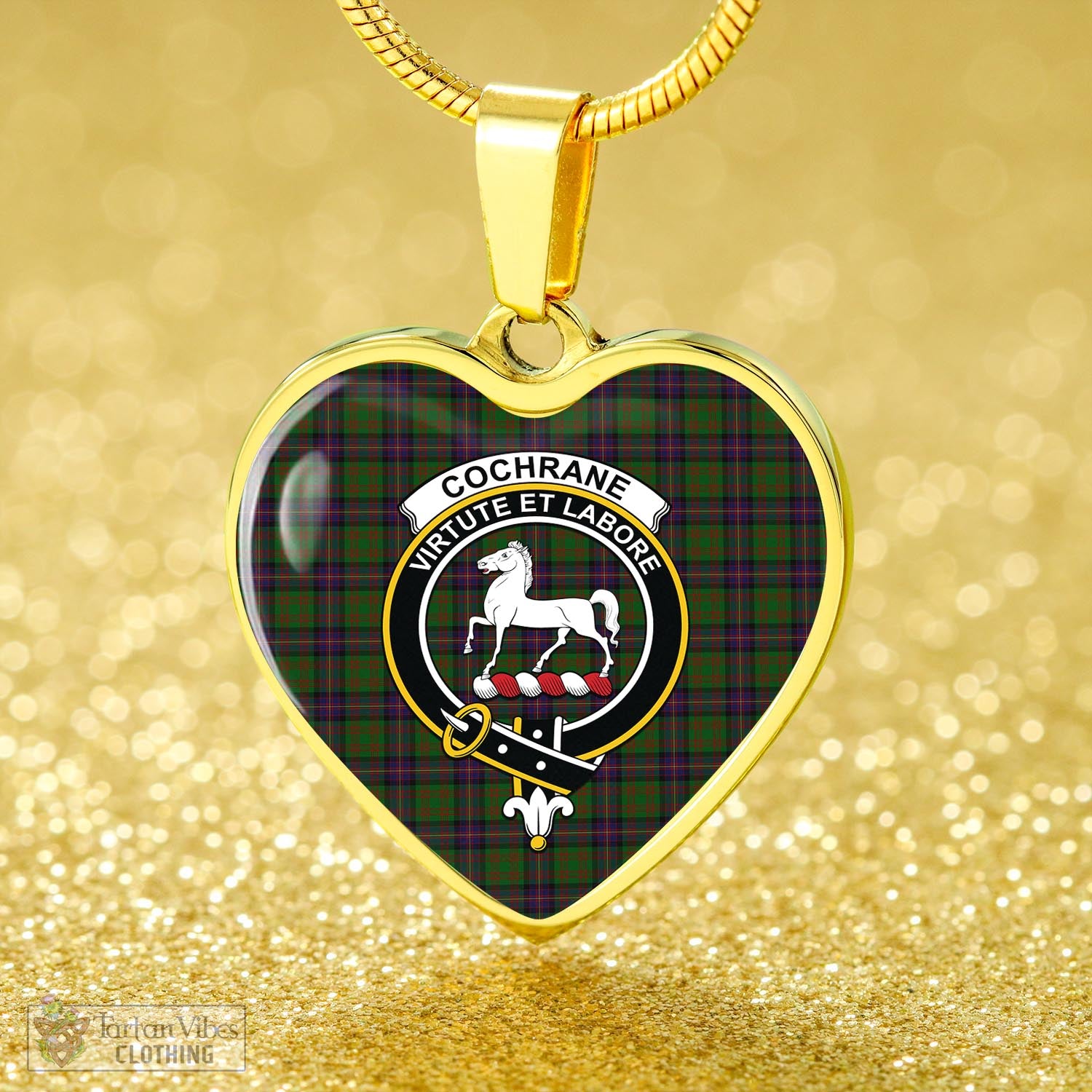 Tartan Vibes Clothing Cochrane Tartan Heart Necklace with Family Crest