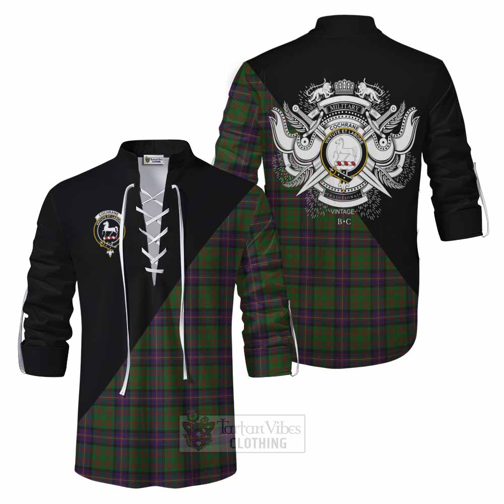 Tartan Vibes Clothing Cochrane Tartan Ghillie Kilt Shirt with Family Crest and Military Logo Style