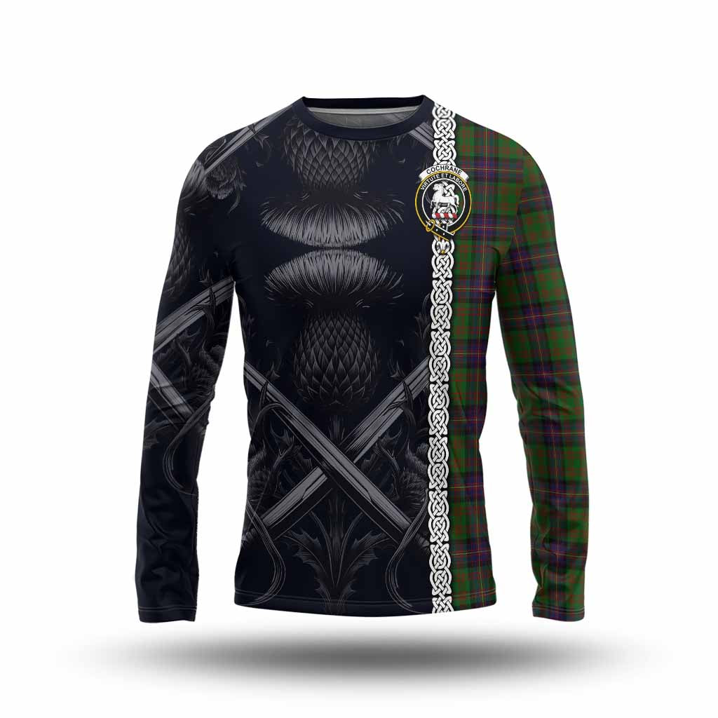 Tartan Vibes Clothing Cochrane Tartan Long Sleeve T-Shirt with Family Crest Cross Sword Thistle Celtic Vibes