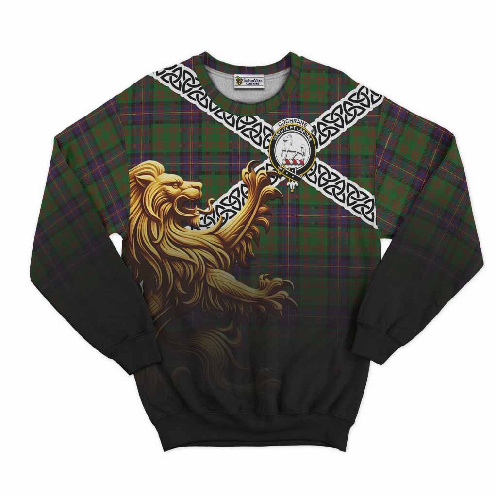 Tartan Vibes Clothing Cochrane Crest Tartan Sweatshirt with Golden Lion Emblem Celtic Style