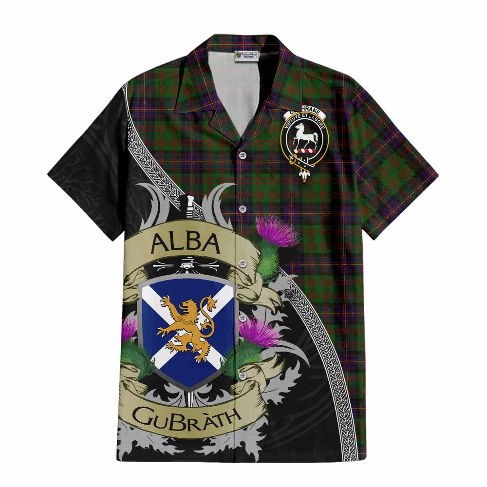 Tartan Vibes Clothing Cochrane Tartan Family Crest Short Sleeve Button Shirt Lion Rampant Royal Thistle Shield Celtic Inspired
