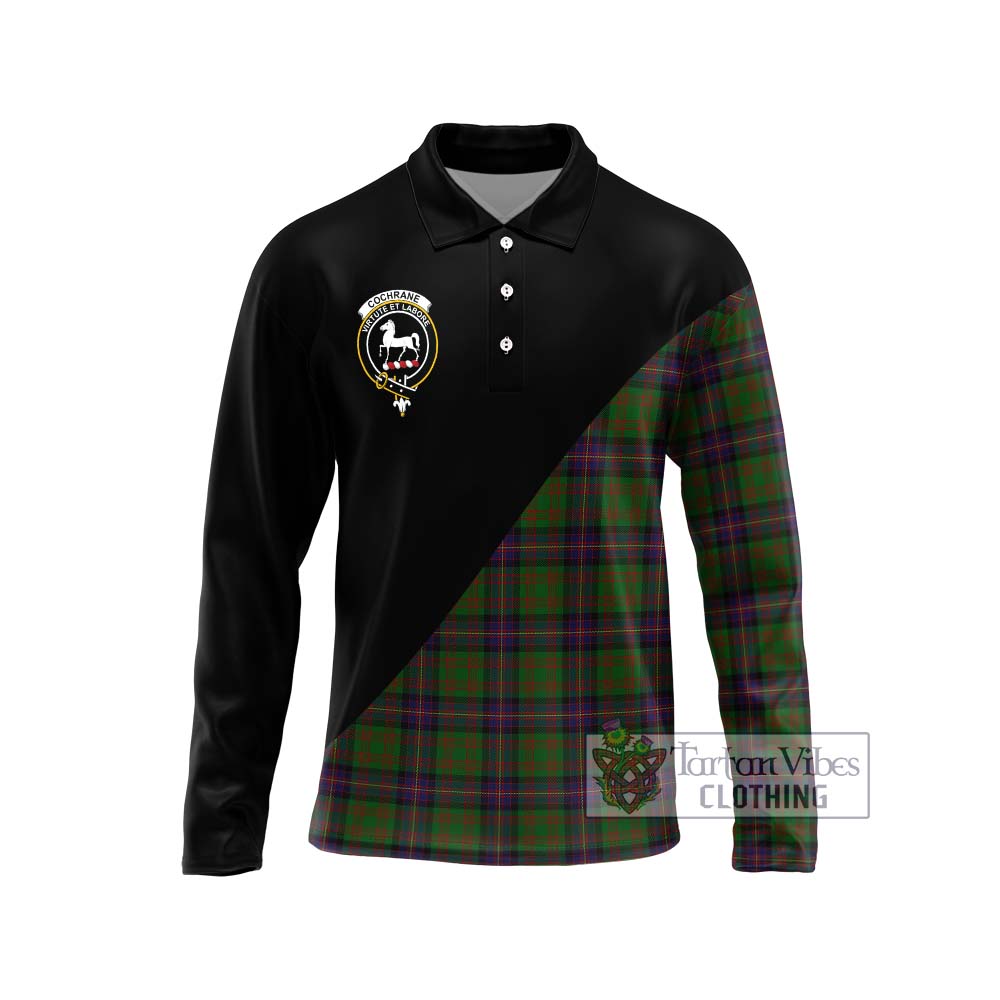 Cochrane Tartan Long Sleeve Polo Shirt with Family Crest and Military Logo Style Unisex - Tartanvibesclothing Shop