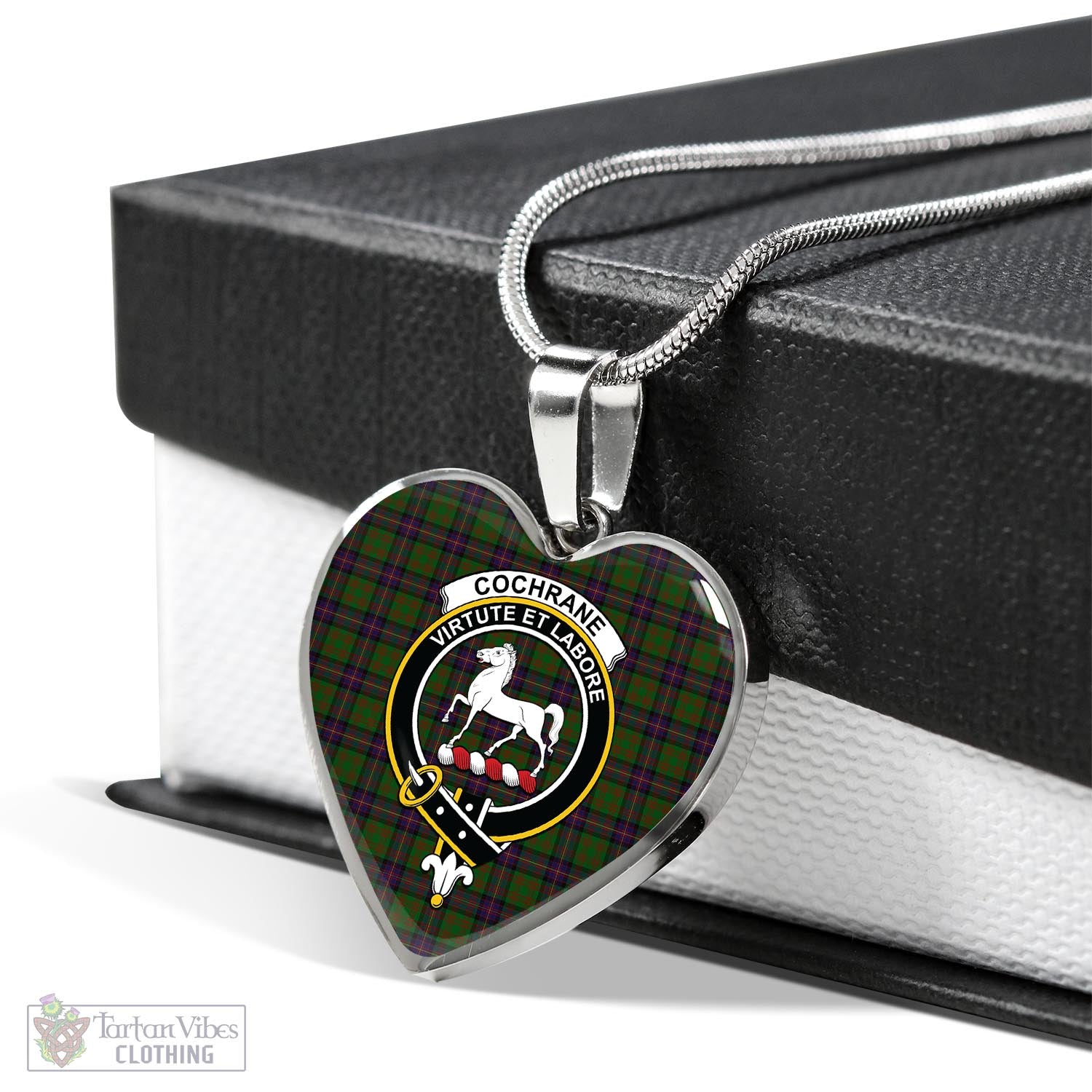 Tartan Vibes Clothing Cochrane Tartan Heart Necklace with Family Crest