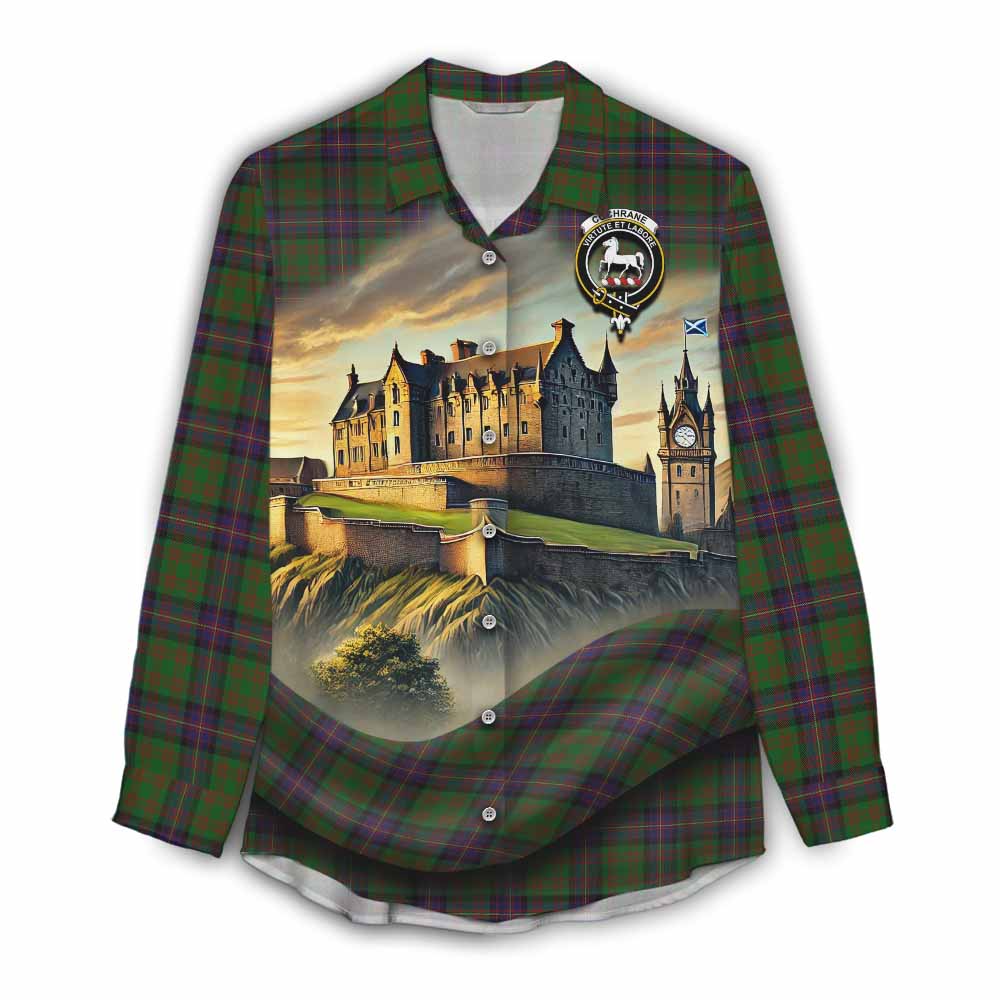 Tartan Vibes Clothing Cochrane Tartan Family Crest Women's Casual Shirt with Scottish Ancient Castle Style