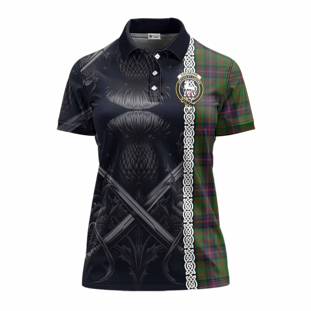 Tartan Vibes Clothing Cochrane Tartan Women's Polo Shirt with Family Crest Cross Sword Thistle Celtic Vibes