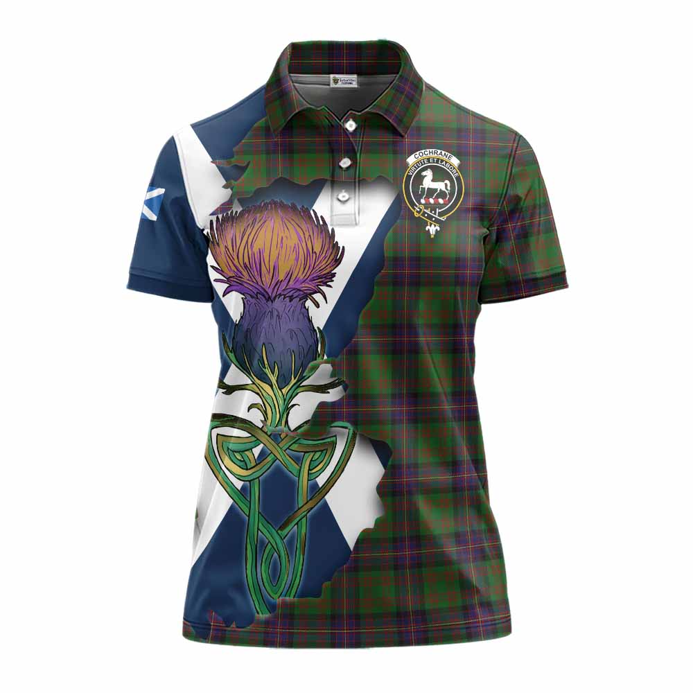 Tartan Vibes Clothing Cochrane Tartan Family Crest Women's Polo Shirt Scottish Thistle Celtic Inspired