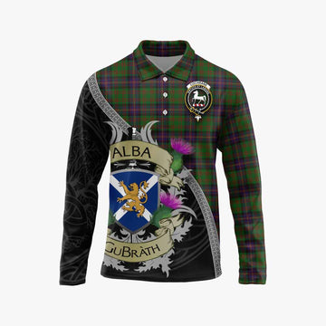Tartan Vibes Clothing Cochrane Tartan Family Crest Long Sleeve Polo Shirt Lion Rampant Royal Thistle Shield Celtic Inspired