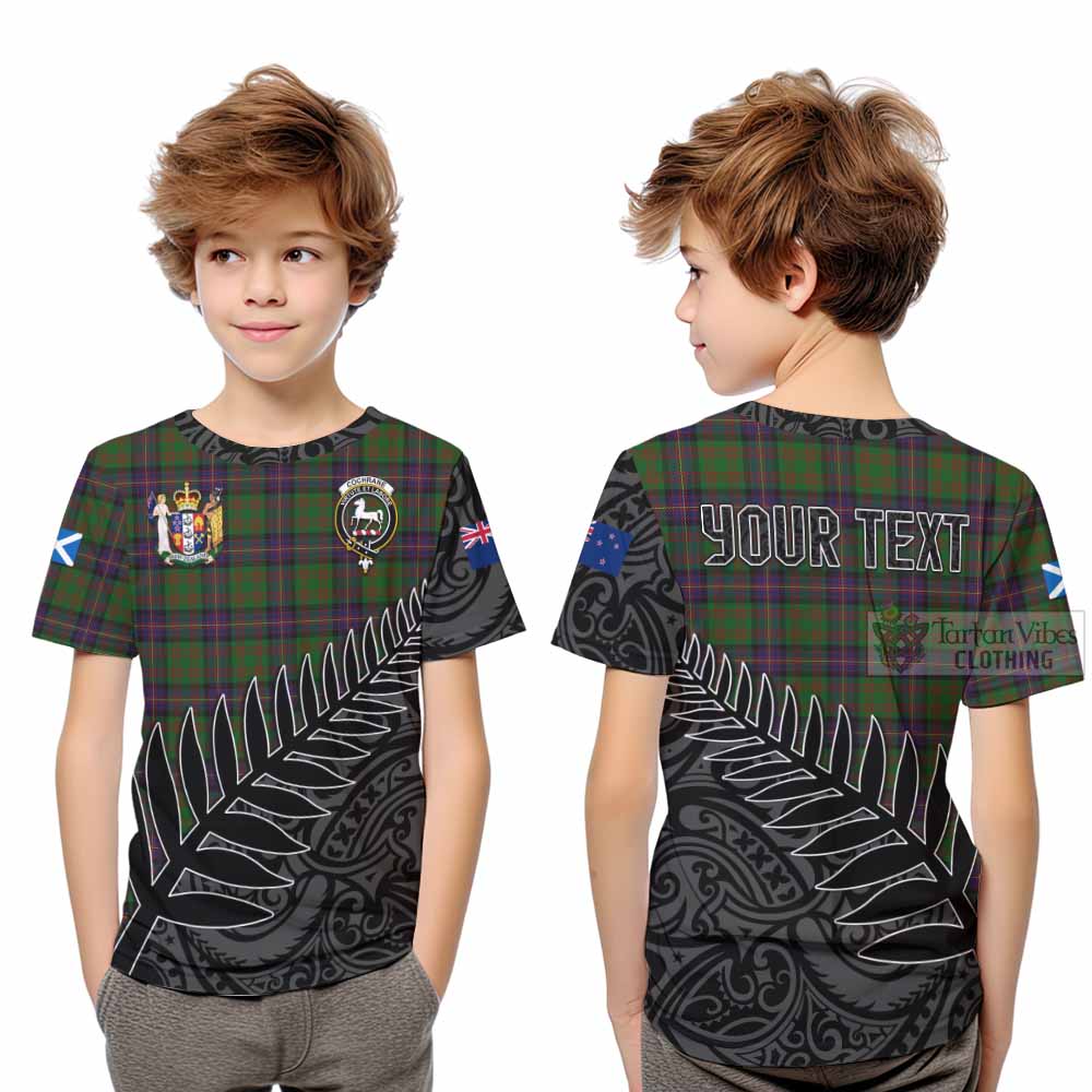 Tartan Vibes Clothing Cochrane Crest Tartan Kid T-Shirt with New Zealand Silver Fern Half Style