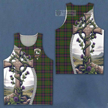 Tartan Vibes Clothing Cochrane Tartan Men's Tank Top with Family Crest and St. Andrew's Cross Accented by Thistle Vines