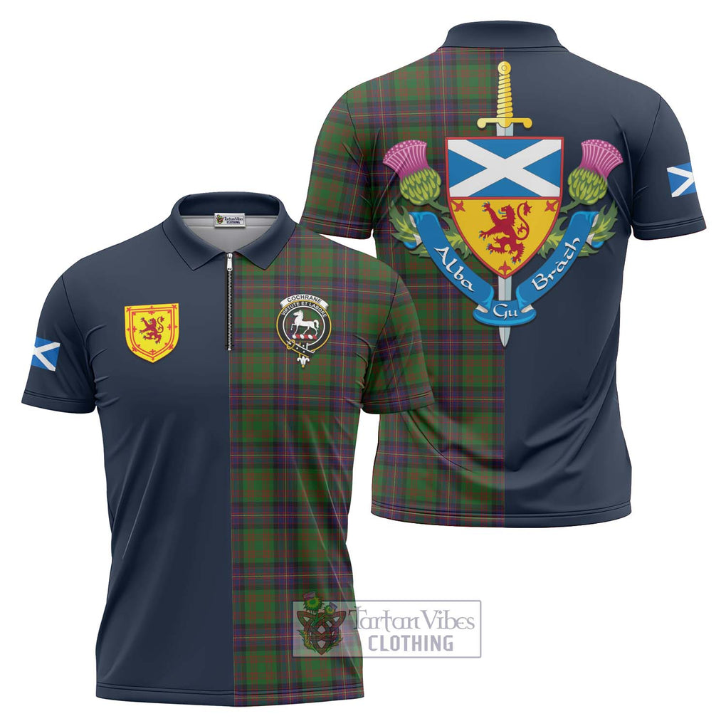 Cochrane Tartan Zipper Polo Shirt Alba with Scottish Lion Royal Arm Half Style Unisex - Tartan Vibes Clothing