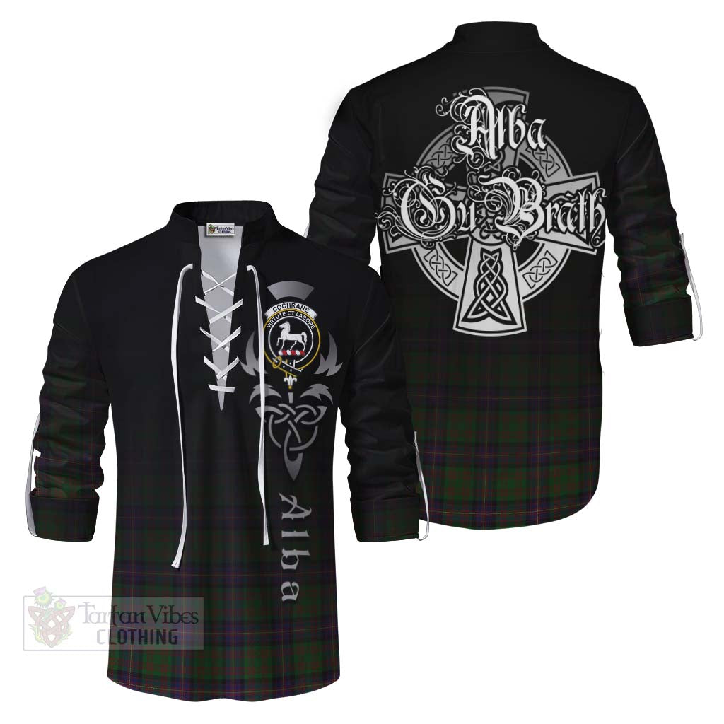Tartan Vibes Clothing Cochrane Tartan Ghillie Kilt Shirt Featuring Alba Gu Brath Family Crest Celtic Inspired