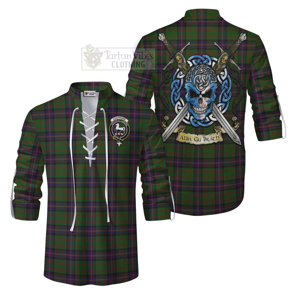 Tartan Vibes Clothing Cochrane Tartan Ghillie Kilt Shirt with Family Crest Celtic Skull Style