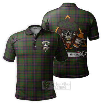 Tartan Vibes Clothing Cochrane Tartan Polo Shirt with Family Crest and Bearded Skull Holding Bottles of Whiskey