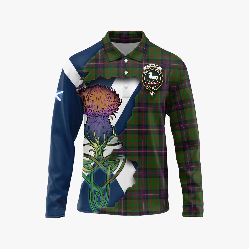 Tartan Vibes Clothing Cochrane Tartan Family Crest Long Sleeve Polo Shirt Scottish Thistle Celtic Inspired