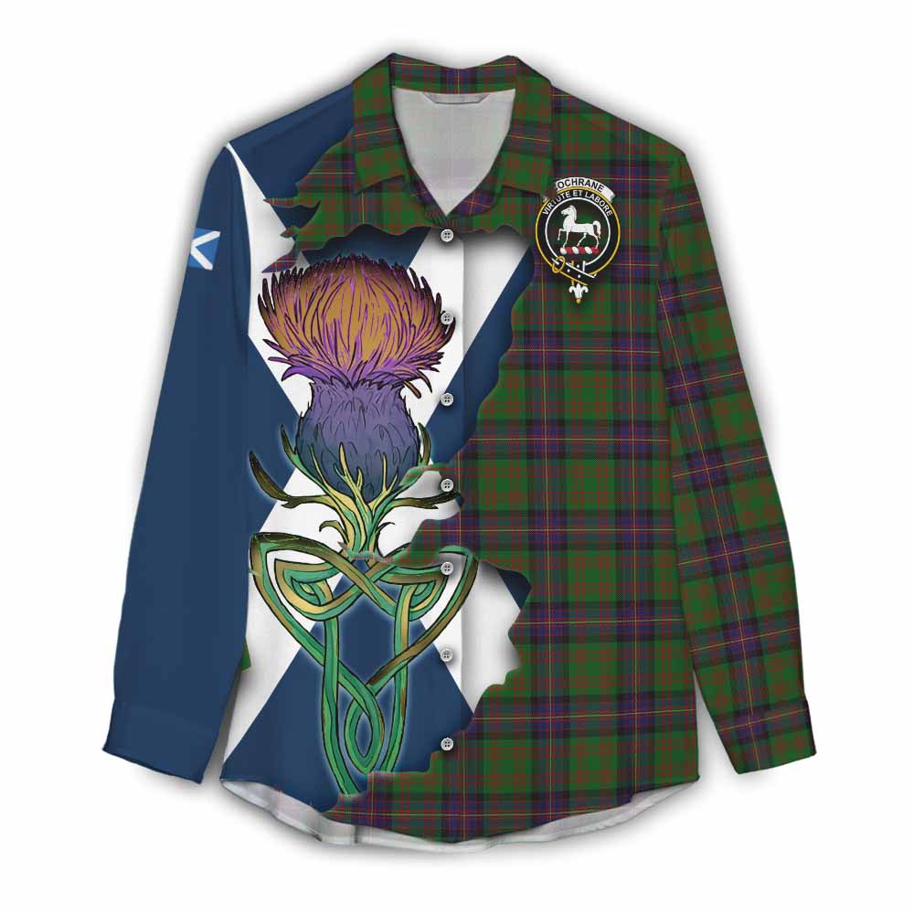 Tartan Vibes Clothing Cochrane Tartan Family Crest Women's Casual Shirt Scottish Thistle Celtic Inspired