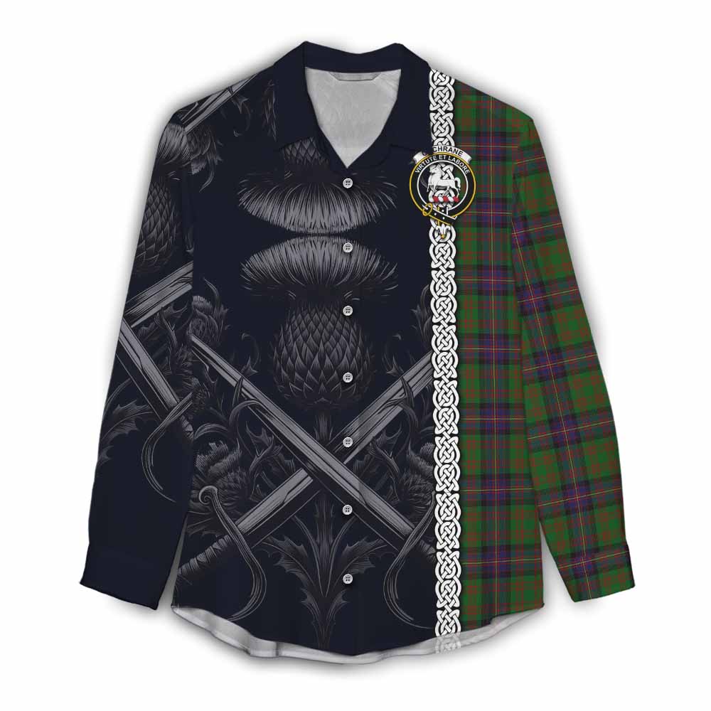 Tartan Vibes Clothing Cochrane Tartan Women's Casual Shirt with Family Crest Cross Sword Thistle Celtic Vibes