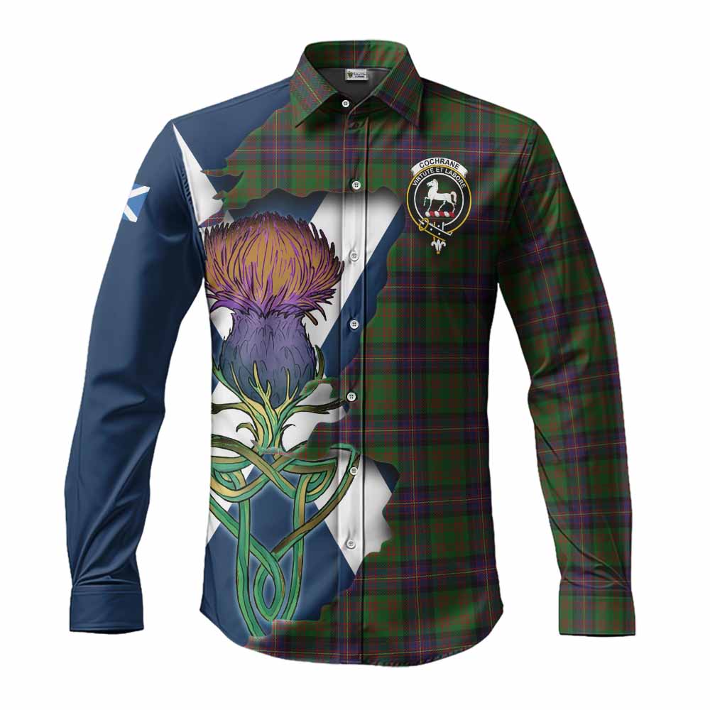 Tartan Vibes Clothing Cochrane Tartan Family Crest Long Sleeve Button Shirt Scottish Thistle Celtic Inspired