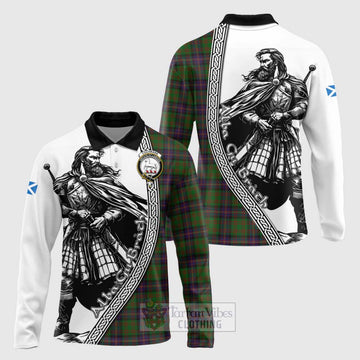 Tartan Vibes Clothing Cochrane Tartan Clan Crest Long Sleeve Polo Shirt with Highlander Warrior Celtic Style